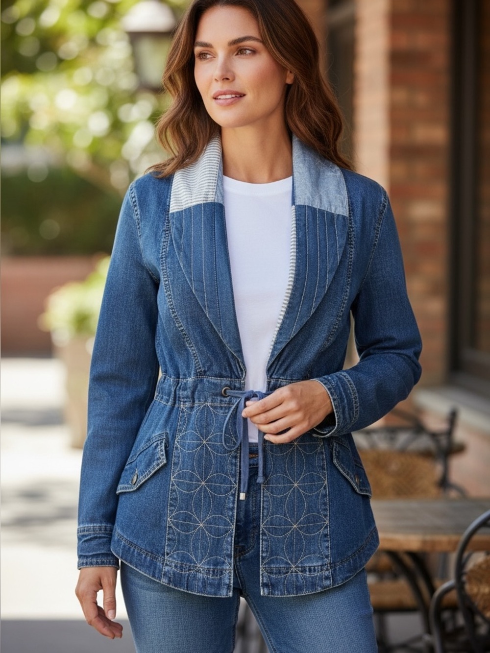 Anthropology "Holding Horses" Cotton-Linen Blend Drawstring Denim Jacket